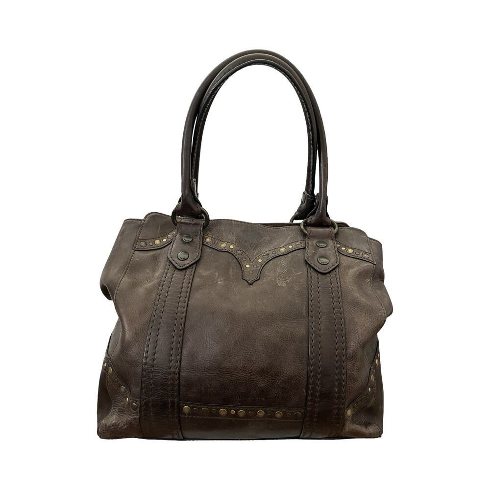 Frye Melissa Large Studded Leather Tote in Brown Western Boho Shoulder‎ Bag RARE